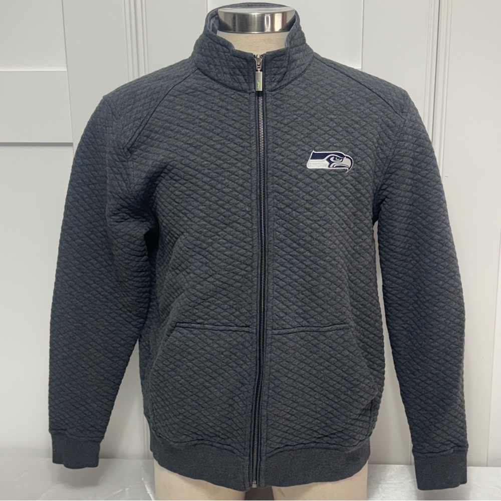 Seattle Seahawks Tommy Bahama Gray Quilted Sweater Sweatshirt Full Zip Jacket